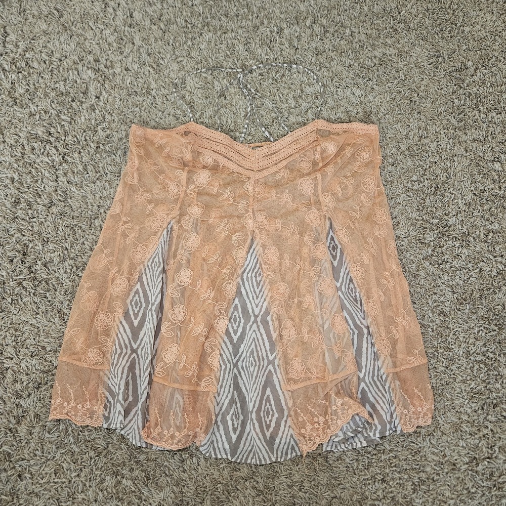 Gimmicks BKE Women's Tanktop Size XL Lace‎ Overlay Sleeveless Boho Orange Gray